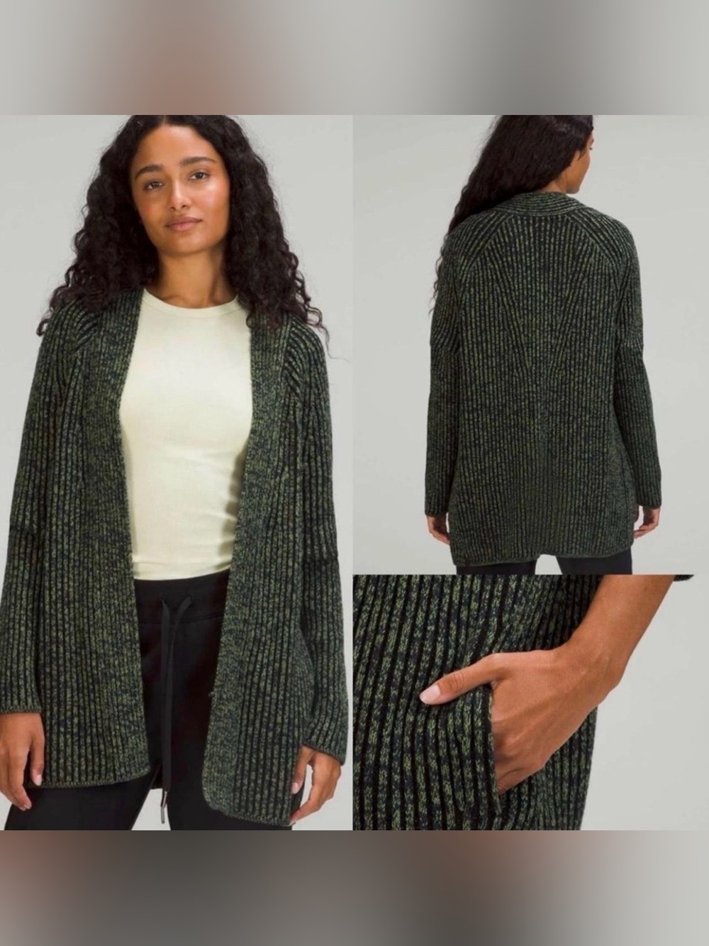 LULULEMON athletica Ribbed Open-Front Cardigan - Black & Heather Gray